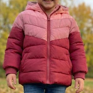 Swiss Tech Girls 3T Puffer Jacket Pink Red Colorblock Fleece Lined Coat W/ Hood